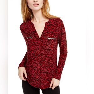 INC International Concepts Red and Black Blouse Size Petite Medium